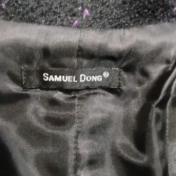 Samuel Dong Womens Purple & Black Plaid Puff Sleeve Coat Size S - Picture 6 of 16